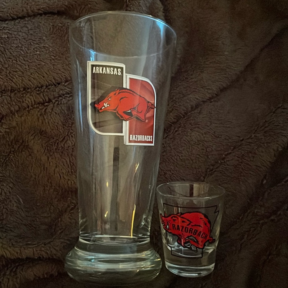 Arkansas Razorbacks beer glass & shot glass